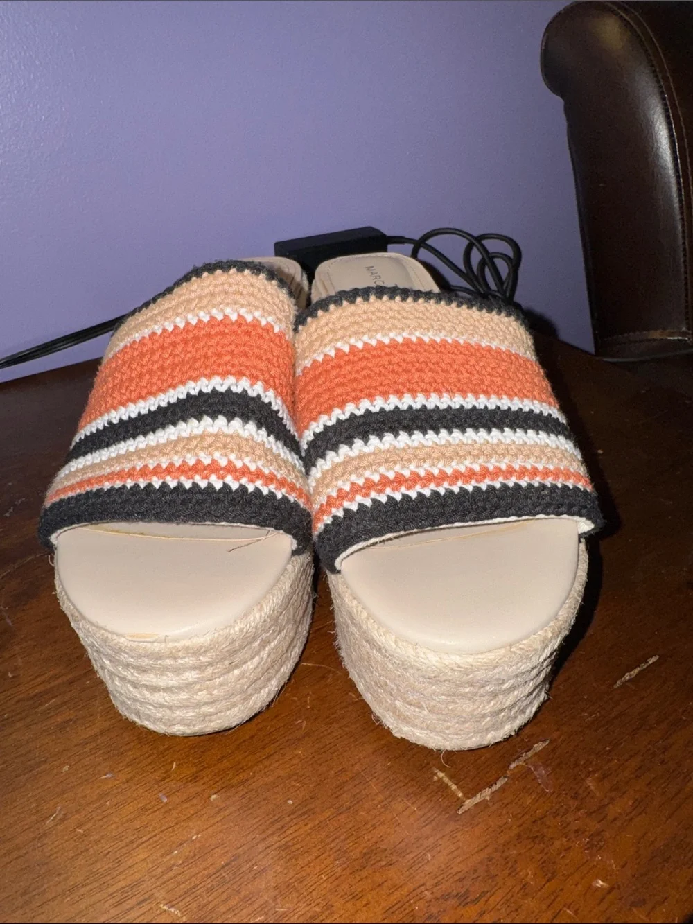 MARC FISHER Meflannia Crochet Espadrille Platform Slide Sandals Size 8.5M
